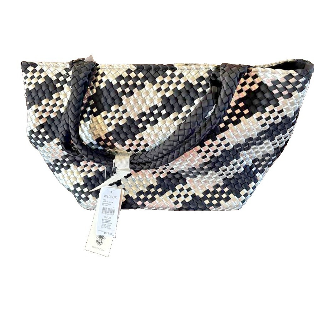 Wildfox Woven Tote Bag Black White Geometric Braided Shoulder Bag NEW - Picture 3 of 3